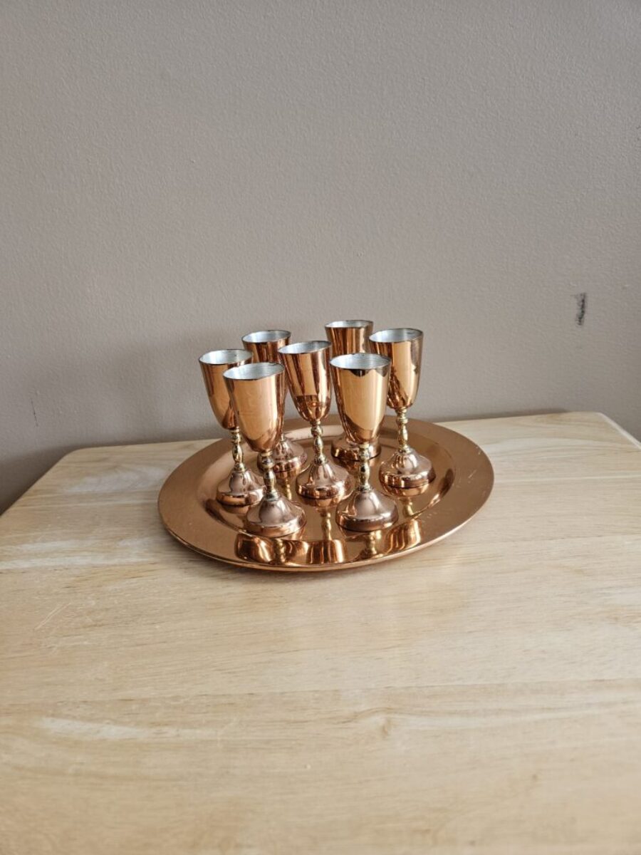 Copper Liqueur Glasses & Tray