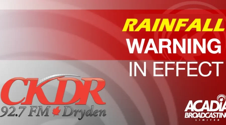 Rainfall Warning Issued For Dryden Region