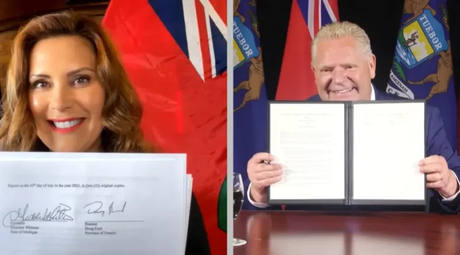 governor-whitmer-and-premier-ford-signing-trade-agreement-july-25-2023 Ontario-Michigan reaffirm trade relationship