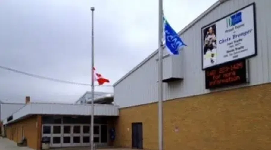 dryden-memorial-arena Construction at Memorial Arena entrance