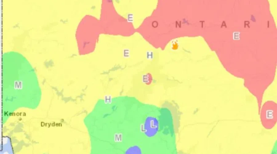screen-capture-via-ontario-forest-fire-info-map-june-24th-2024-1 Varying forest fire hazard levels for northwestern Ontario