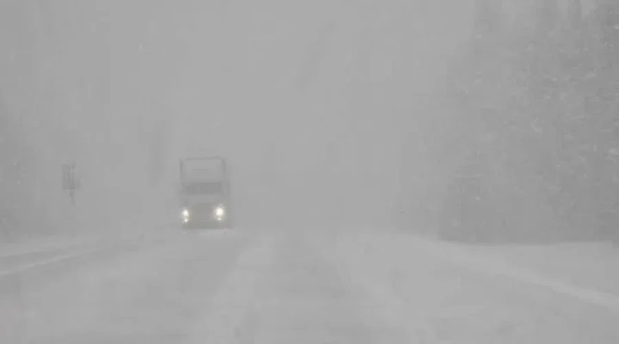 Near whiteout conditions Highway 17 east of Ignace