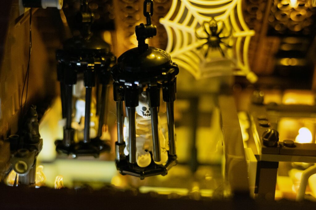 Halloween lanterns and spiderweb decoration