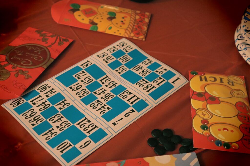 Bingo card with some accompanying items.