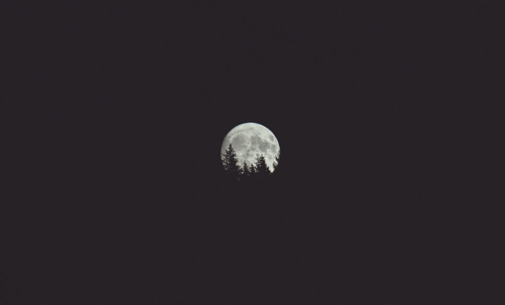 A black and white photo of a full moon