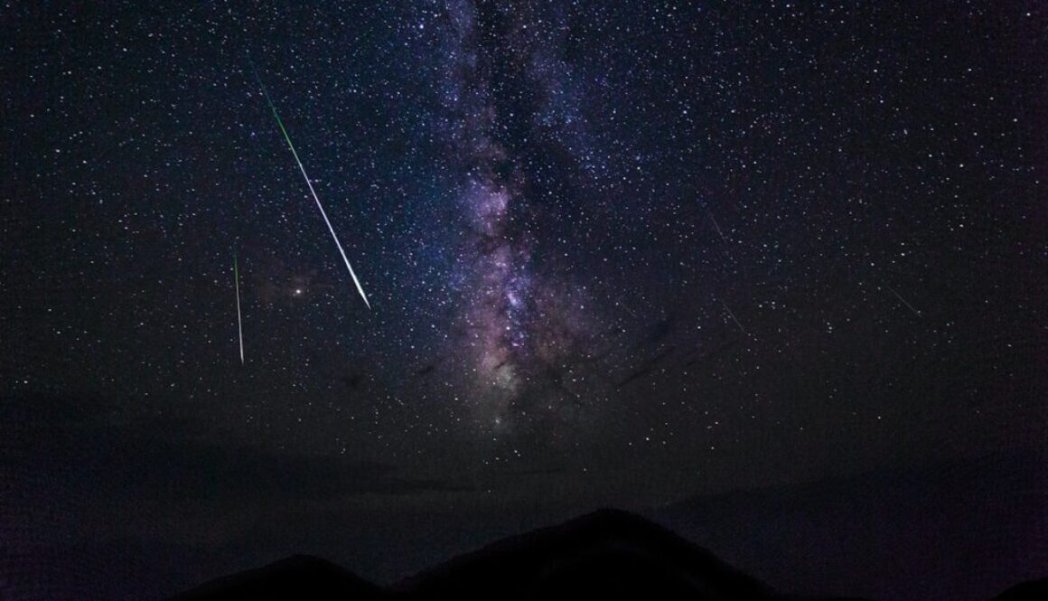 falling stars and milky way galaxy at night