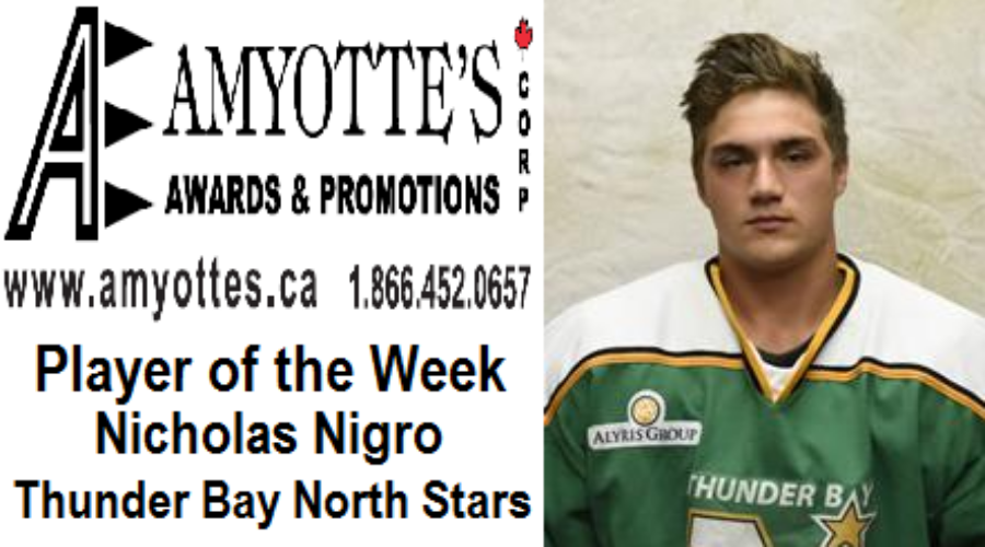Nicholas Nigro Named Amyotte Awards and Promotions SIJHL Player Of The Week