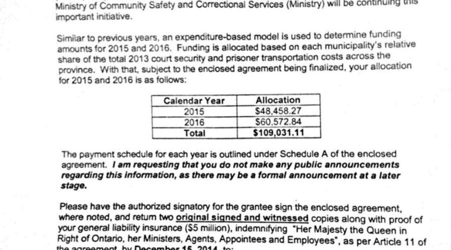 Drop In Provincial Funding For Court Security And Prisoner Transfers