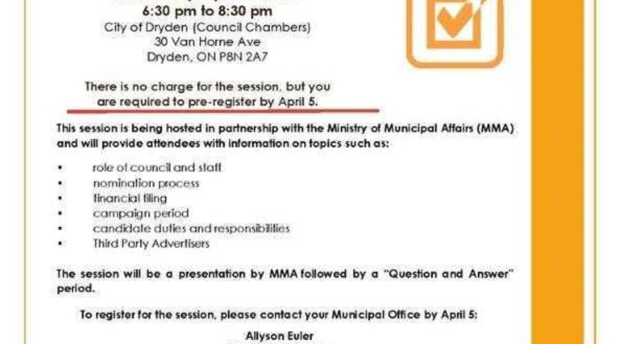 ELECTIONS Municipal Election Information Session In Dryden