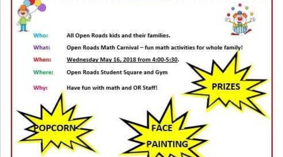 MATHDAY Open Roads Hosting Math Carnival Today