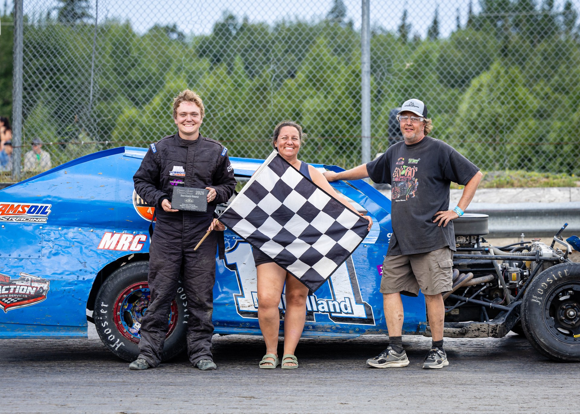 #171 Rookie Madoc Mulholland of Winnipeg, MB earned a clean sweep in his first ever Riverview Industries WISSOTA Midwest Modifieds feature win. He also earned his third Dinner Jacket Championship in three years. (Photo by Laurens Kaldeway)