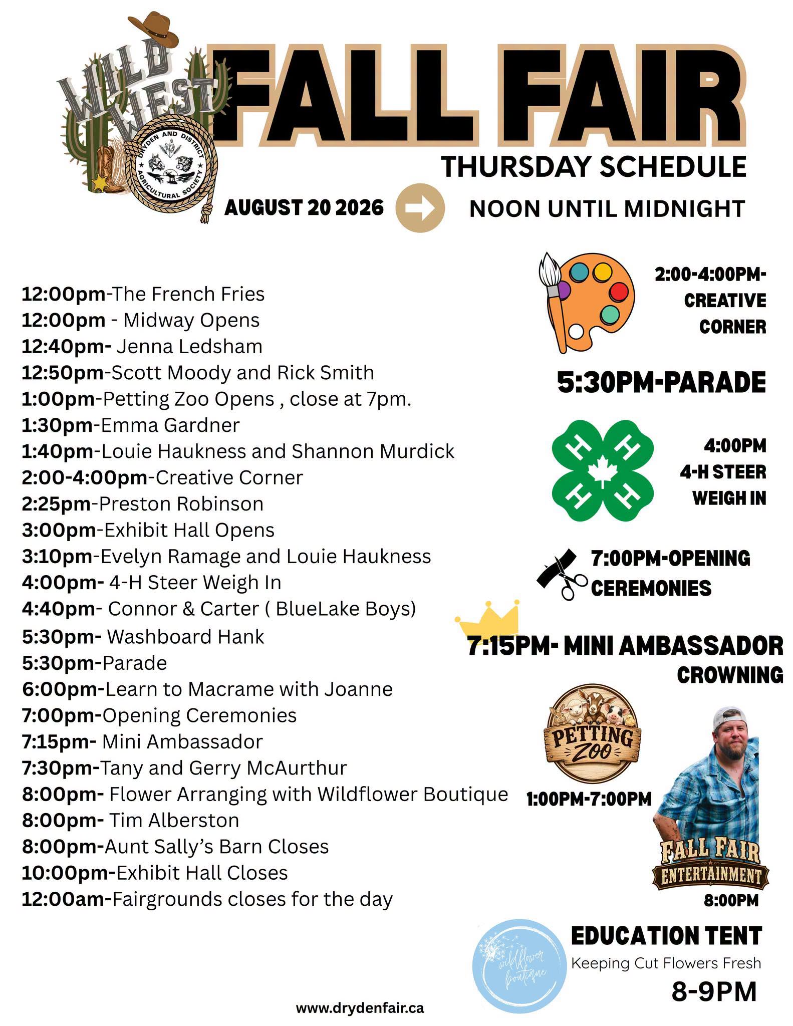 DRYDEN FALL FAIR – THURSDAY SCHEDULE